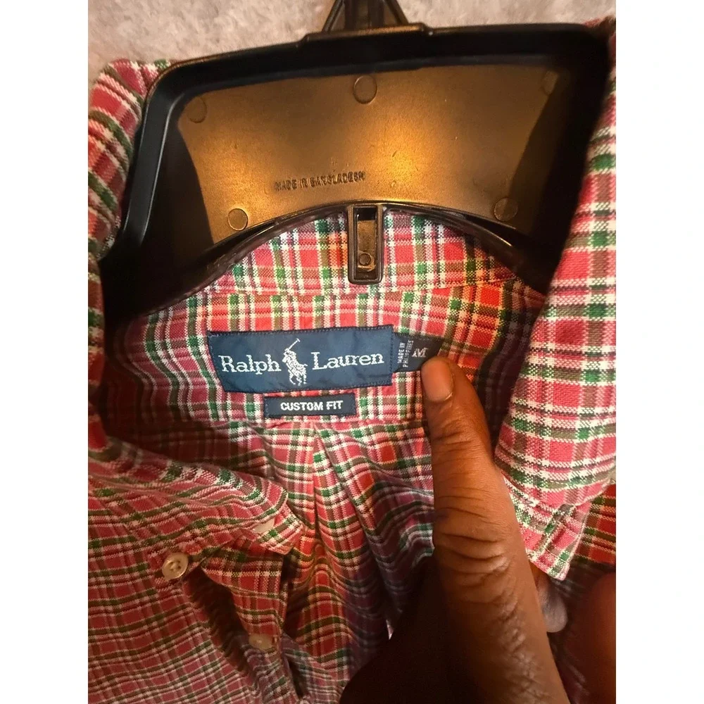 Polo Ralph Lauren Mens Custom Fit Plaid Button Down Shirt Red Green M